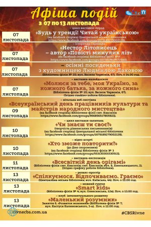 План заходів з 07 по 13 листопада 2022 року ЦБС м. Рівне