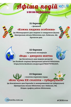 План заходів з 20 по 26 березня 2023 року ЦБС м. Рівне