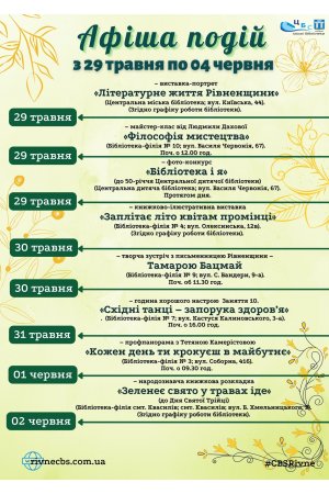 План заходів з 29 травня по 04 червня 2023 року ЦБС м. Рівне