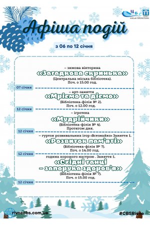 План заходів з 06 по 12 січня 2025 року ЦБС м. Рівне 