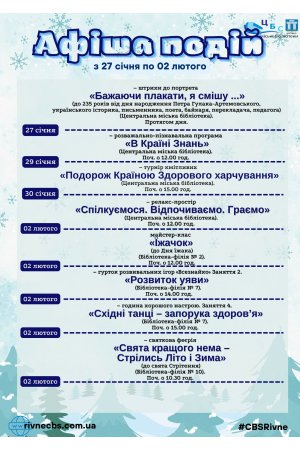 План заходів з 27 січня по 02 лютого 2025 року ЦБС м. Рівне 