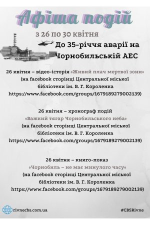 План заходів з 26 по 30 квітня 2021 року ЦБС м. Рівне