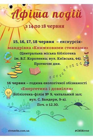 План заходів з 14 по 18 червня 2021 року ЦБС м. Рівне