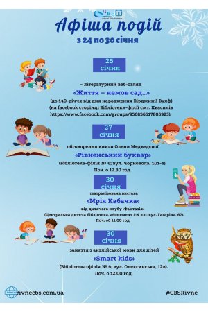 План заходів з 24 по 30 січня 2022 року ЦБС м. Рівне