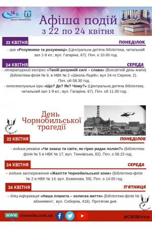 План заходів з 22 по 24 квітня 2019 року