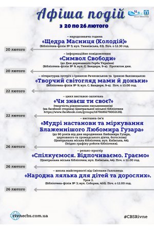 План заходів з 20 по 26 лютого 2023 року ЦБС м. Рівне
